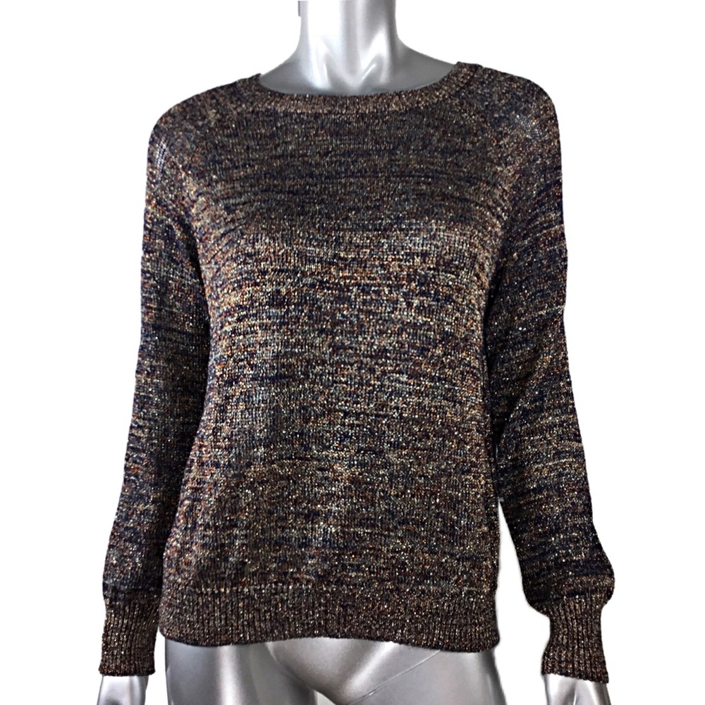 Black Metallic Split Back Sweater Medium - image 3